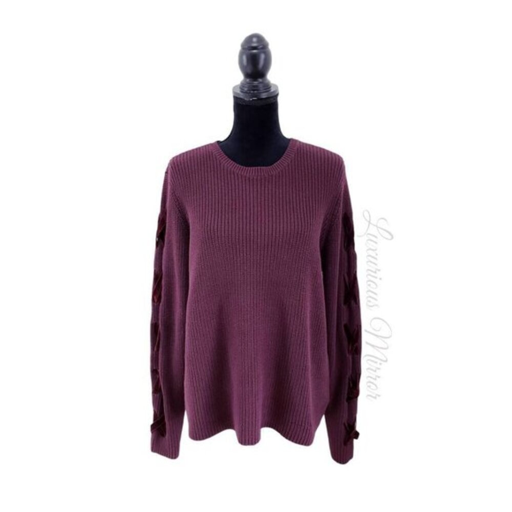 Ralph Lauren Velvet Red Ribbon Knit Pullover Sweater XL Long Sleeve Women's New